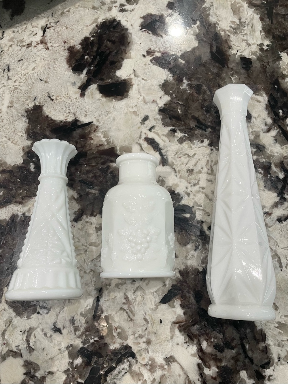 White Milk Glass Decorative Vases  Vintage - Set of 3 9”, 6”, 4.5” - Picture 5 of 12